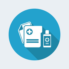 Medical symbol concept - Documents folder and bottle - Vector flat icon