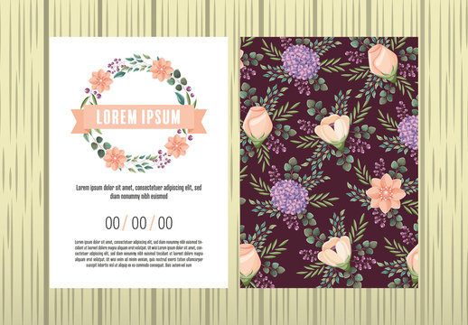 Peach Pink Green Floral Leaves Decorative Invitation Card