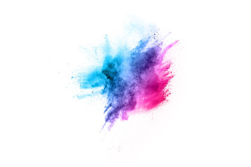 abstract powder splatted background. Colorful powder explosion on white background. Colored cloud. Colorful dust explode. Paint Holi.