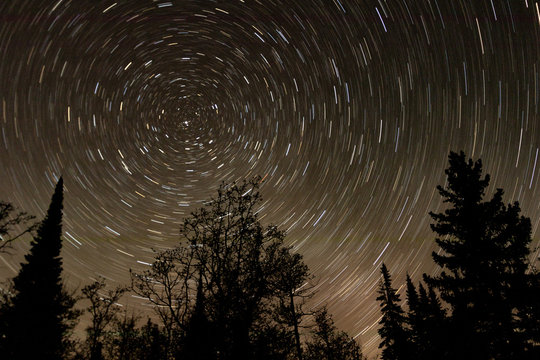 North Star (Polaris) astrophotography circular pattern in forest