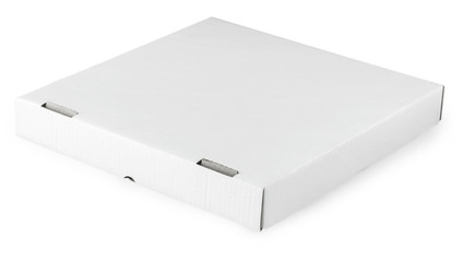 close up of  a white pizza box template on white background