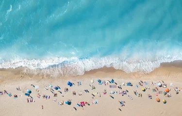 Washable wall murals Bestsellers Beach Aerial view at the beach. Turquoise water background from top view. Summer seascape from air. Top view from drone. Travel concept and idea
