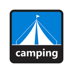 Camping tent sign with label for print and digital content