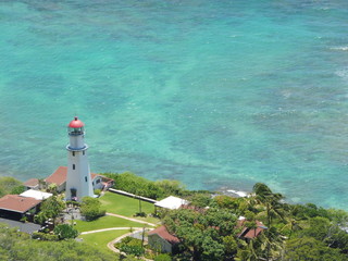 Fototapeta na wymiar Blick vom Diamond Head auf den Leuchtturm, Hawaii
