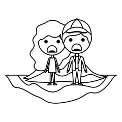 cartoon crying couple on field kawaii characters