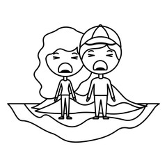 cartoon crying couple on field kawaii characters