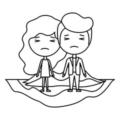 cartoon crying couple on field kawaii characters