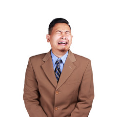 Funny Asian Businessman Crying Hard
