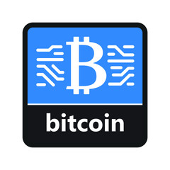 Bitcoin icon sign with label for print and digital content