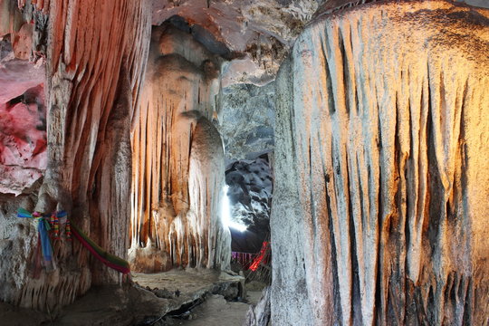 Stalagmites inside the caves, beautiful nature.
