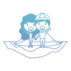 cartoon surprised couple on field kawaii characters