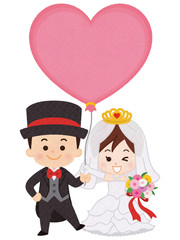 新郎新婦とハートの風船