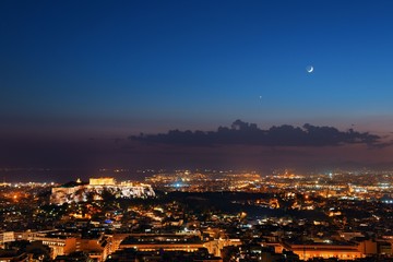 Athens skyline from Mt Lykavitos at night