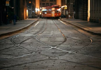 Stof per meter Trambaan in Milaan Street night © rabbit75_fot