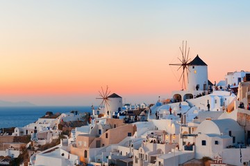Santorini skyline sunset windmill