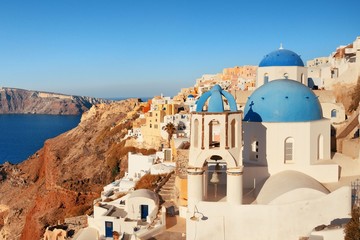 Santorini skyline blue church