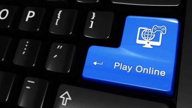 458. Play Online Moving Motion On Blue Enter Button On Modern Computer Keyboard with Text and icon Labeled. Selected Focus Key is Pressing Animation. Website Development Concept