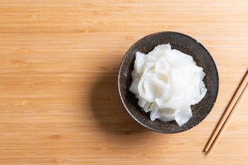 Bowl of rice flat noodles