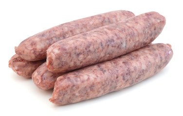 Raw meat sausages isolated on white background