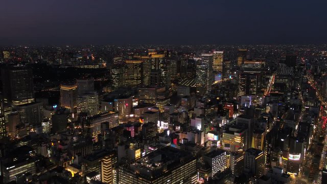 Japan Tokyo Aerial v47 Flying low over downtown Chuo area with cityscape views night 2/17