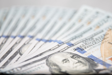 Dollars Closeup Concept. American Dollars Cash Money. One Hundred Dollar Banknotes.