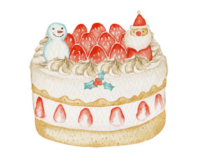 イチゴ ケーキ クリスマス　水彩 イラスト