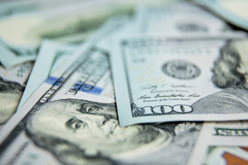 Dollars Closeup Concept. American Dollars Cash Money. One Hundred Dollar Banknotes.