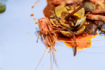 Family eating seafood