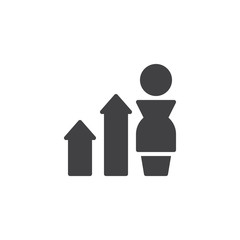 Person with diagram arrow growth vector icon. filled flat sign for mobile concept and web design. Career solid icon. Symbol, logo illustration. Pixel perfect vector graphics
