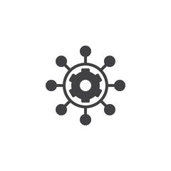 Obraz premium Project management vector icon. filled flat sign for mobile concept and web design. Hub and spokes and gear solid icon. Symbol, logo illustration. Pixel perfect vector graphics