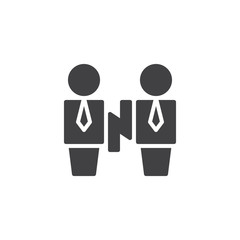 Business conflict vector icon. filled flat sign for mobile concept and web design. Two businessmen with lightning simple solid icon. Symbol, logo illustration. Vector graphics