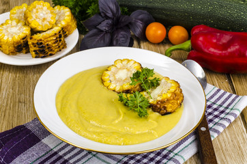 Vegetable diet soup with zucchini and corn