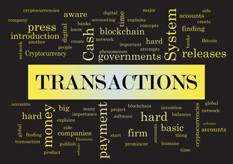 Transactions on black background Collage of words Vector illustration