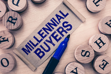 Word writing text Millennial Buyers. Business concept for Type of consumers that are interested in trending products.