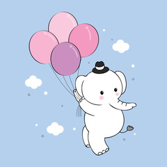 Cartoon cute elephant and balloons vector.