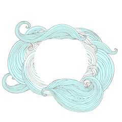 Round frame witn wavy curly clouds. Framed of whorls and striped flows copy-space. Clouded turquoise copy space template