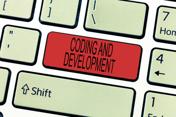 Word writing text Coding And Development. Business concept for Programming Building simple assembly...