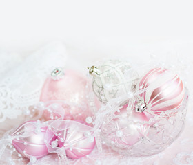 Christmas decoration in white and pink colors