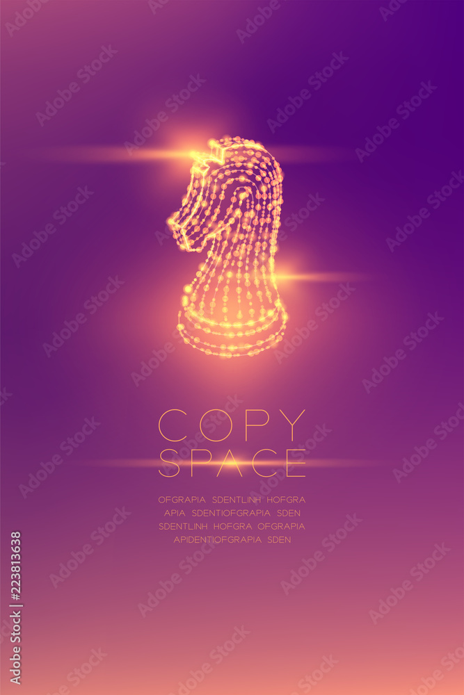 Aufkleber chess knight isometric wireframe polygon futuristic bokeh light frame structure and lens flare, busi