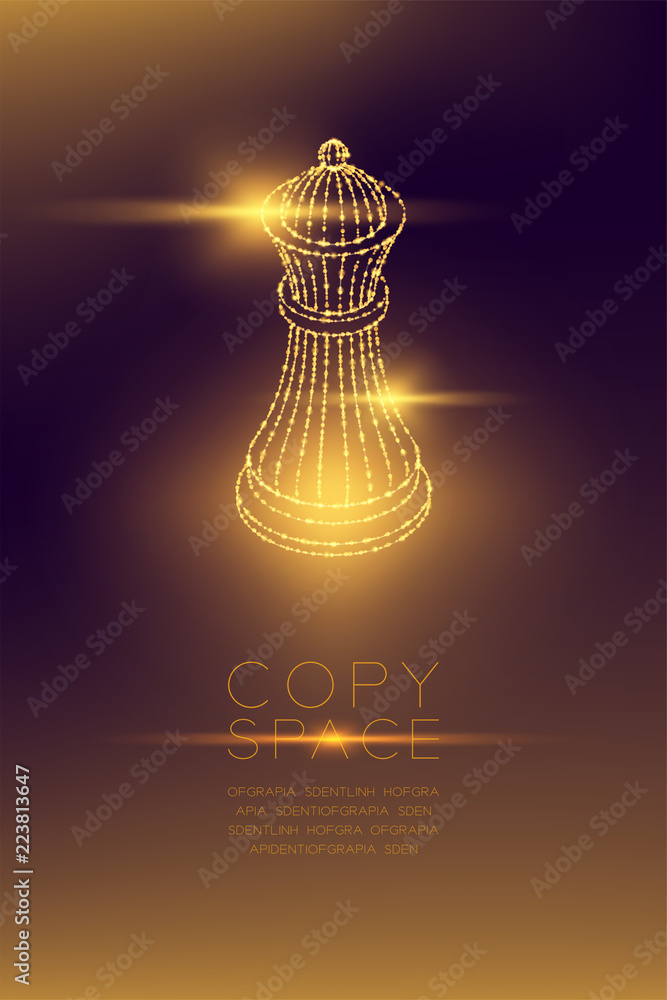 Aufkleber chess king isometric wireframe polygon futuristic bokeh light frame structure and lens flare, busine