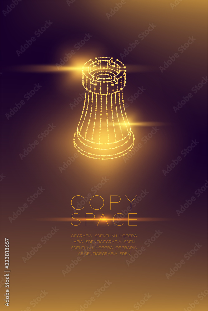 Poster chess rook isometric wireframe polygon futuristic bokeh light frame structure and lens flare, busine