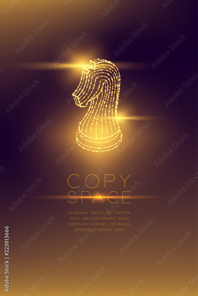 Aufkleber chess knight isometric wireframe polygon futuristic bokeh light frame structure and lens flare, busi