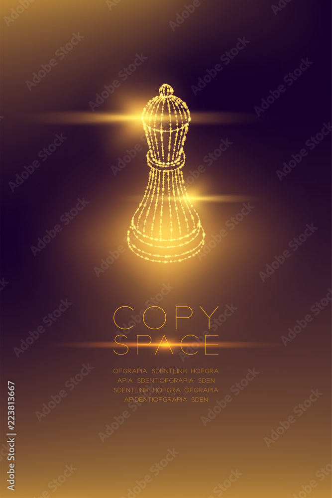 Poster chess bishop isometric wireframe polygon futuristic bokeh light frame structure and lens flare, busi