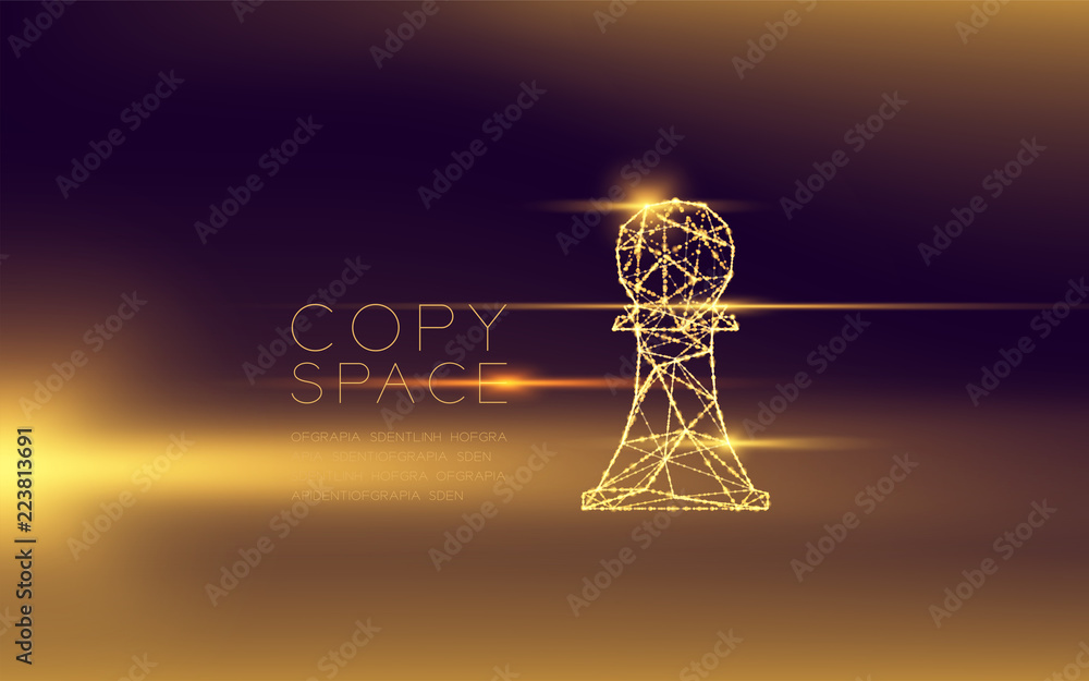 Poster chess pawn wireframe polygon futuristic bokeh light frame structure and lens flare, business strateg