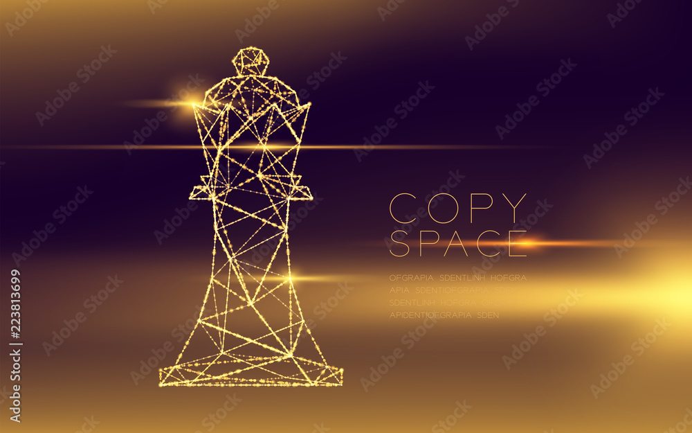 Aufkleber chess king wireframe polygon futuristic bokeh light frame structure and lens flare, business strateg