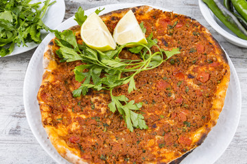 Turkish foods; Turkish pizza (Lahmacun)