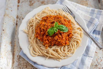 Spaghetti mit Kürbis Bolognese