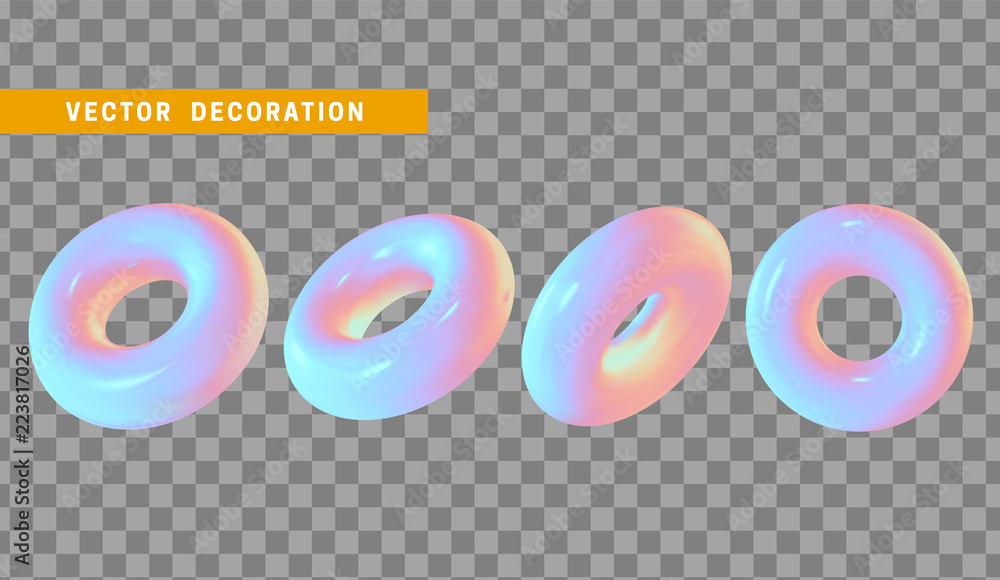 Poster design element in shape of 3d torus bright neon color. round ring tor isolated with transparent back