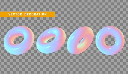 Design element in shape of 3d torus bright neon color. Round ring tor isolated with transparent background