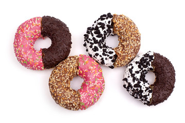Broken donuts on white background isolated